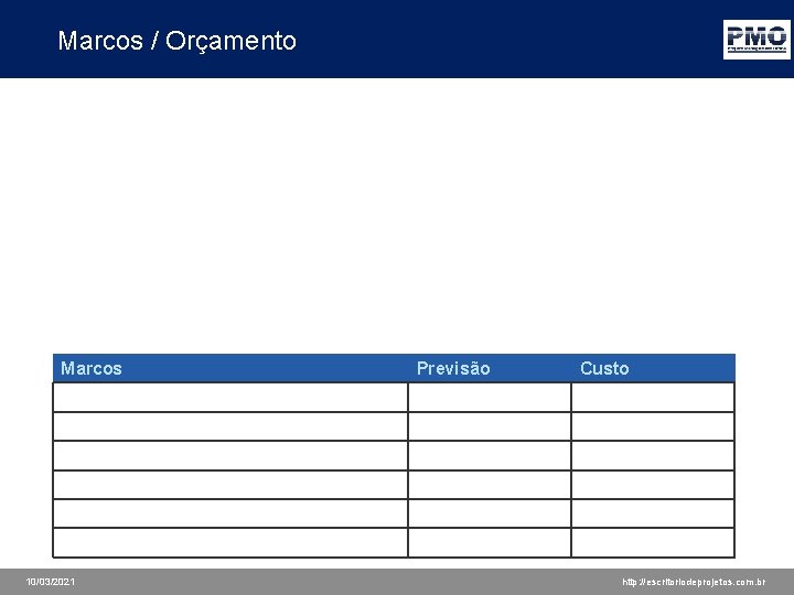 Marcos / Orçamento Marcos 10/03/2021 Previsão Custo http: //escritoriodeprojetos. com. br 