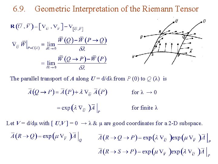 6. 9. Geometric Interpretation of the Riemann Tensor The parallel transport of A along