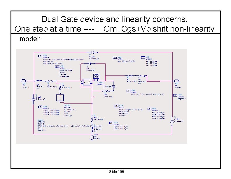 Dual Gate device and linearity concerns. One step at a time ---- Gm+Cgs+Vp shift