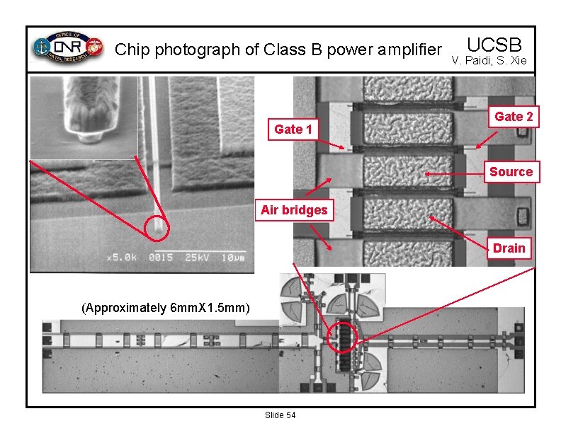 Chip photograph of Class B power amplifier Gate 1 UCSB V. Paidi, S. Xie