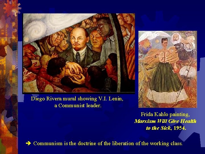 Diego Rivera mural showing V. I. Lenin, a Communist leader. Frida Kahlo painting, Marxism