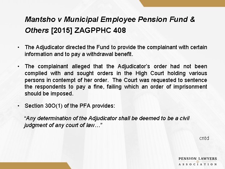 Mantsho v Municipal Employee Pension Fund & Others [2015] ZAGPPHC 408 • The Adjudicator