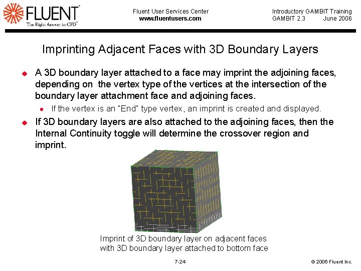 Fluent User Services Center www. fluentusers. com Introductory GAMBIT Training GAMBIT 2. 3 June