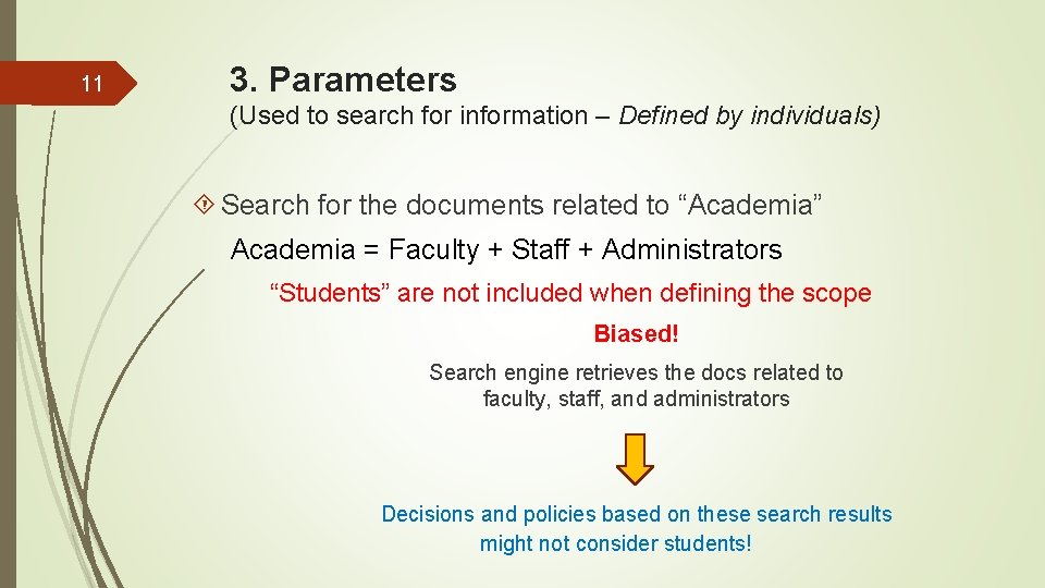 11 3. Parameters (Used to search for information – Defined by individuals) Search for 11 3. Parameters (Used to search for information – Defined by individuals) Search for