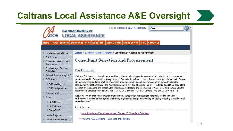 Caltrans Local Assistance A&E Oversight 107 