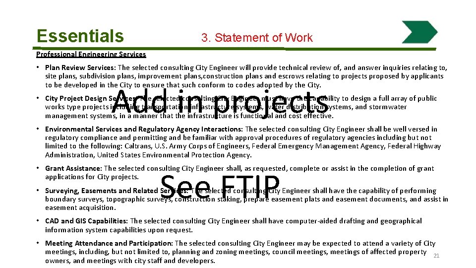 Essentials 3. Statement of Work Professional Engineering Services • Plan Review Services: The selected