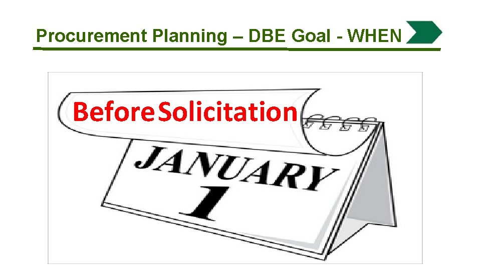 Procurement Planning – DBE Goal - WHEN Before Solicitation 