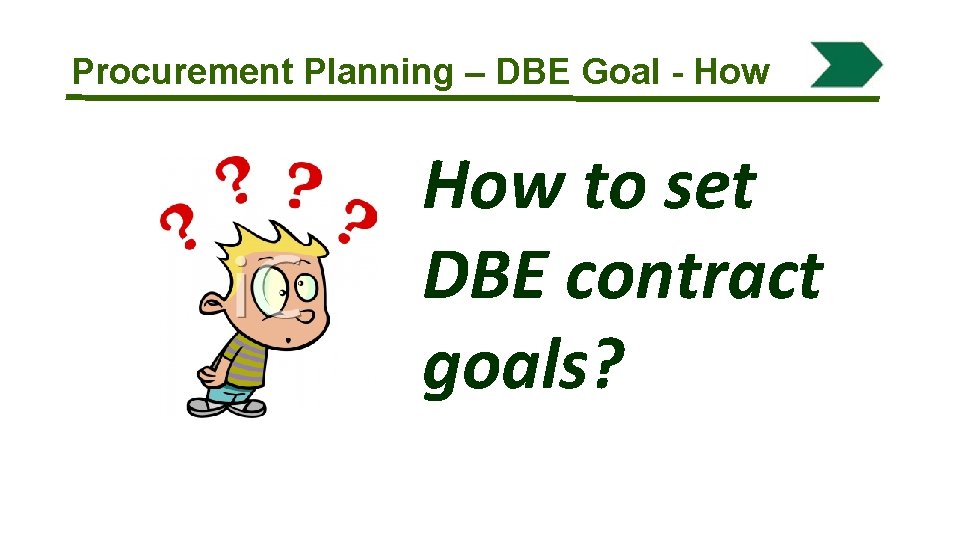 Procurement Planning – DBE Goal - How to set DBE contract goals? 