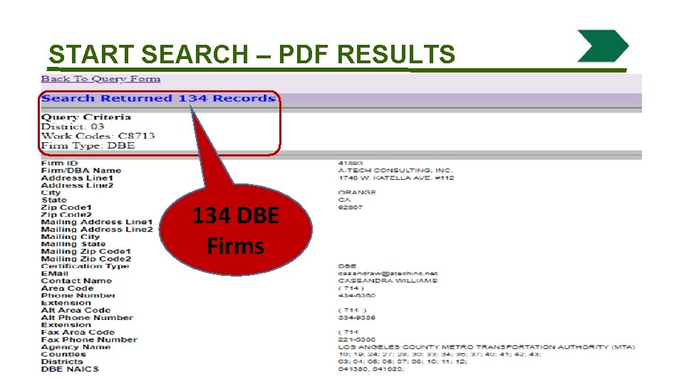 START SEARCH – PDF RESULTS 134 DBE Firms 