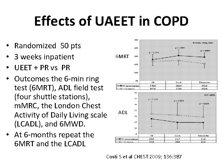 Effects of UAEET in COPD Randomized 50 pts 3 weeks inpatient UEET + PR