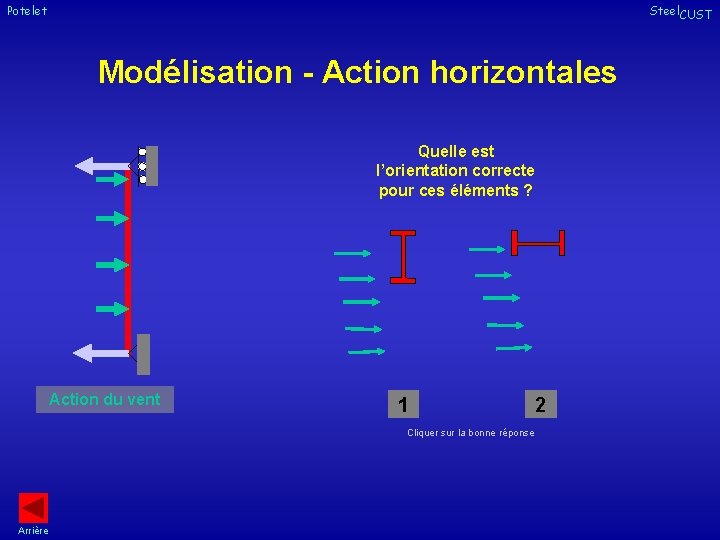 Potelet Steel. CUST Modélisation - Action horizontales Quelle est l’orientation correcte pour ces éléments
