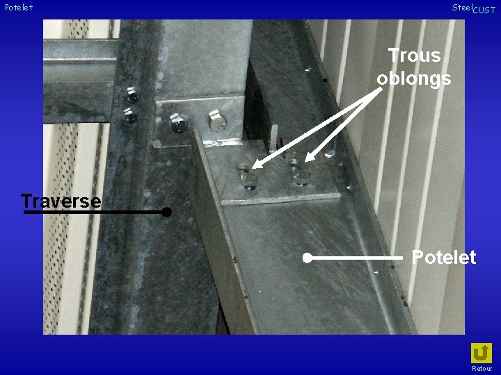 Potelet Steel. CUST Trous oblongs Traverse Potelet Retour 