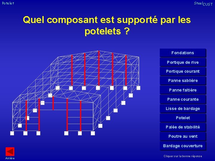 Potelet Steel. CUST Quel composant est supporté par les potelets ? Fondations Portique de