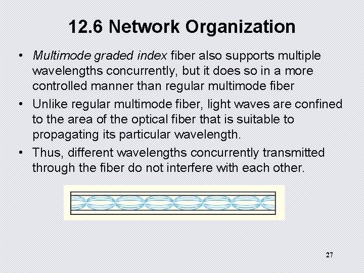 12. 6 Network Organization • Multimode graded index fiber also supports multiple wavelengths concurrently,