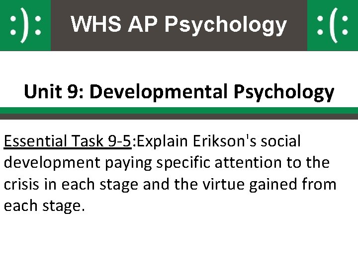 WHS AP Psychology Unit 9: Developmental Psychology Essential Task 9 -5: Explain Erikson's social