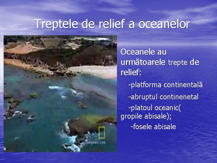 Treptele de relief a oceanelor • Oceanele au următoarele trepte de relief: -platforma continentală