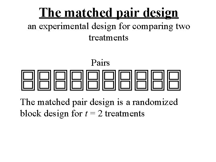 The matched pair design an experimental design for comparing two treatments Pairs The matched