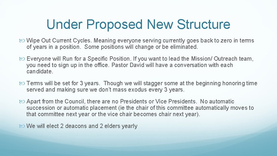 Under Proposed New Structure Wipe Out Current Cycles. Meaning everyone serving currently goes back