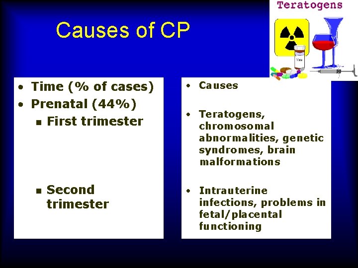 Causes of CP • Time (% of cases) • Prenatal (44%) n First trimester