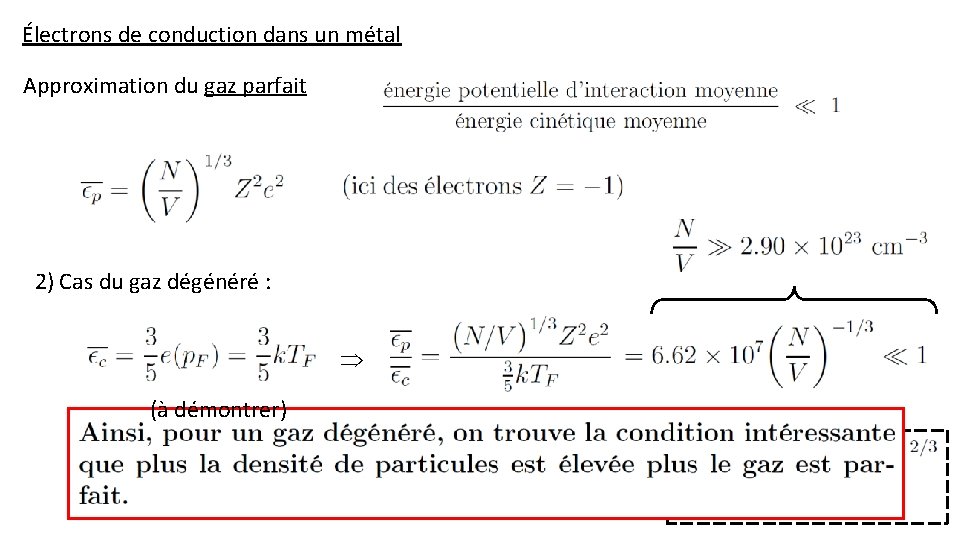 Électrons de conduction dans un métal Approximation du gaz parfait 2) Cas du gaz