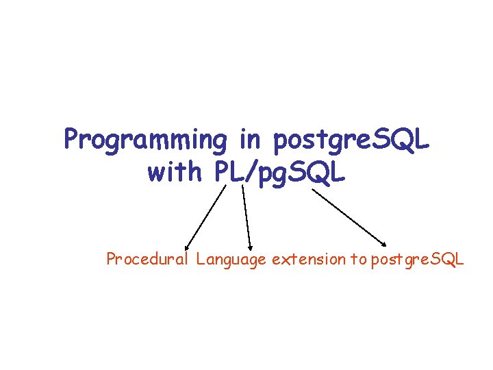 Programming in postgre. SQL with PL/pg. SQL Procedural Language extension to postgre. SQL 