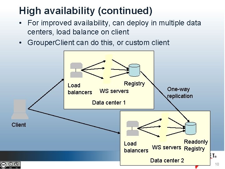 High availability (continued) • For improved availability, can deploy in multiple data centers, load High availability (continued) • For improved availability, can deploy in multiple data centers, load