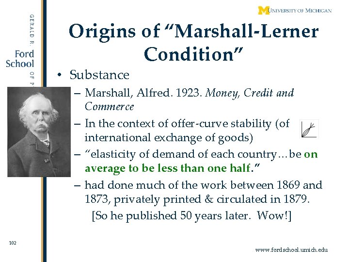 Origins of “Marshall-Lerner Condition” • Substance – Marshall, Alfred. 1923. Money, Credit and Commerce