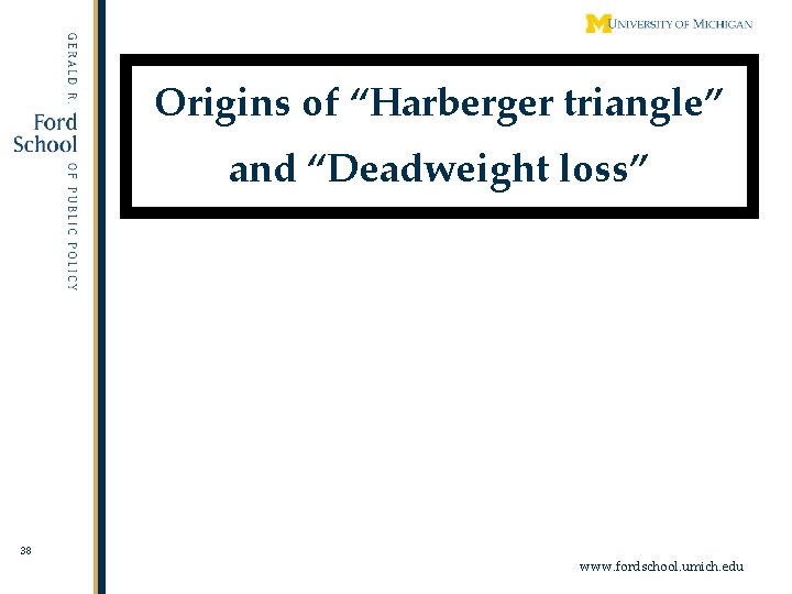 Origins of “Harberger triangle” and “Deadweight loss” 38 www. fordschool. umich. edu 