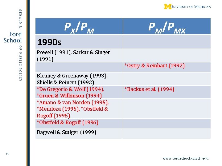 PX/PM PM/PMX 1990 s Powell (1991), Sarkar & Singer (1991) Bleaney & Greenaway (1993),