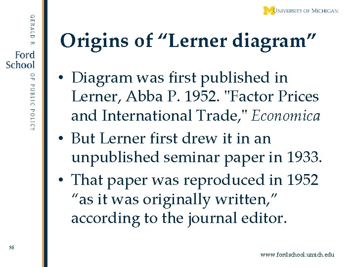 Origins of “Lerner diagram” • Diagram was first published in Lerner, Abba P. 1952.