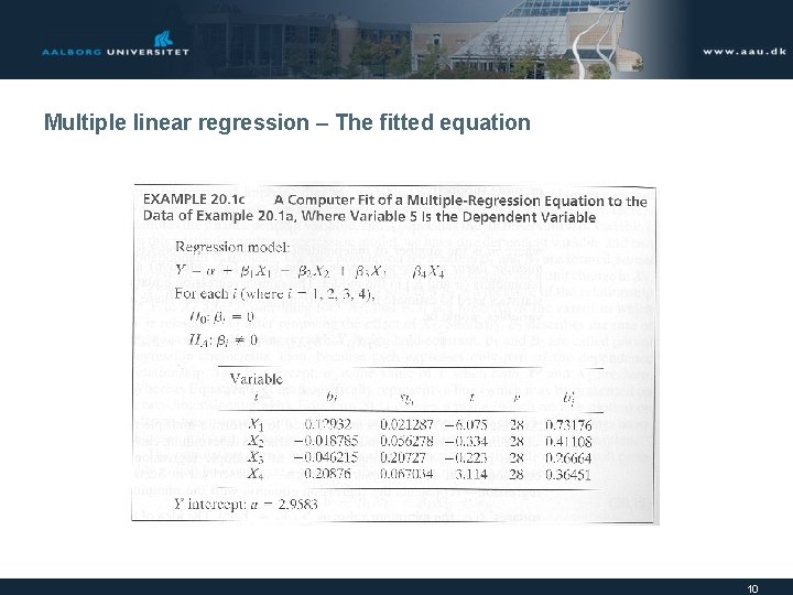 Multiple linear regression – The fitted equation 10 