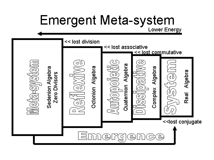 Emergent Meta-system Lower Energy Real Algebra Complex Algebra << lost associative << lost commutative