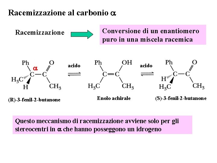 Racemizzazione al carbonio a Conversione di un enantiomero puro in una miscela racemica Racemizzazione