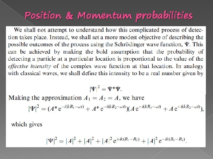 Position & Momentum probabilities 