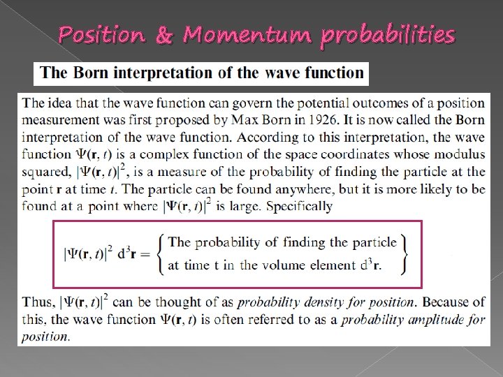 Position & Momentum probabilities 