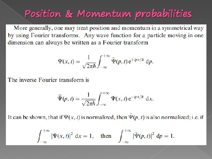 Position & Momentum probabilities 