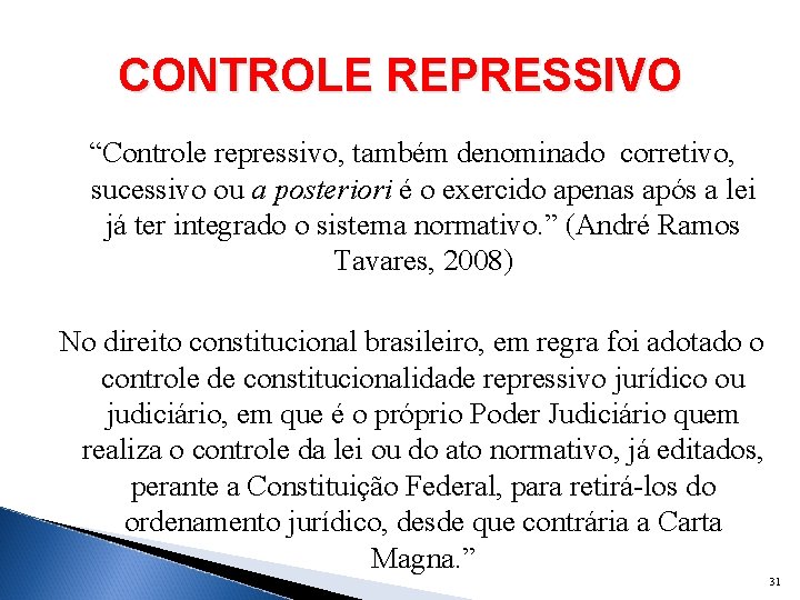 CONTROLE REPRESSIVO “Controle repressivo, também denominado corretivo, sucessivo ou a posteriori é o exercido