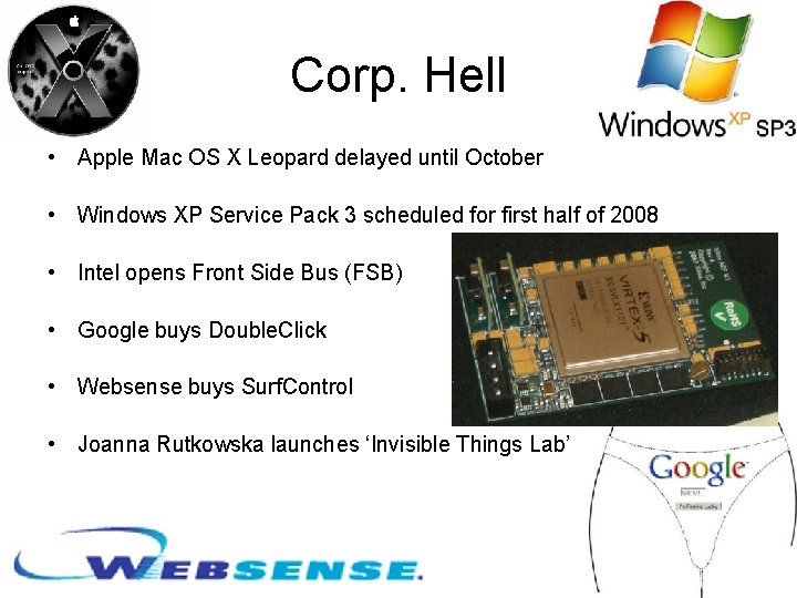 Corp. Hell • Apple Mac OS X Leopard delayed until October • Windows XP