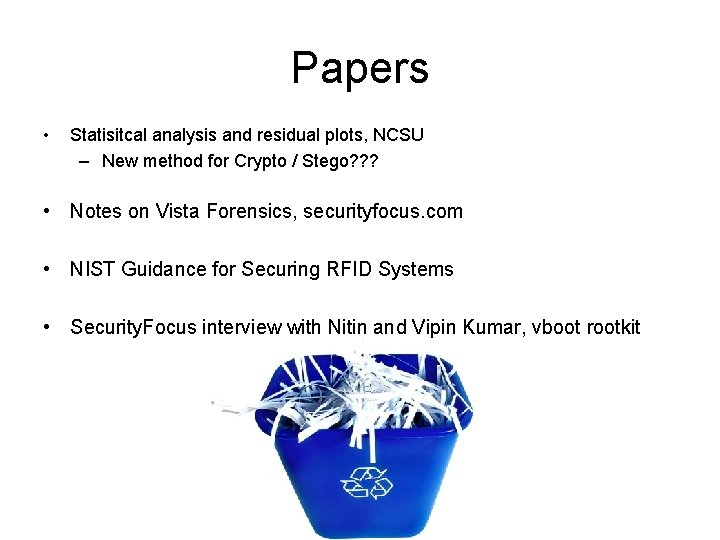 Papers • Statisitcal analysis and residual plots, NCSU – New method for Crypto /