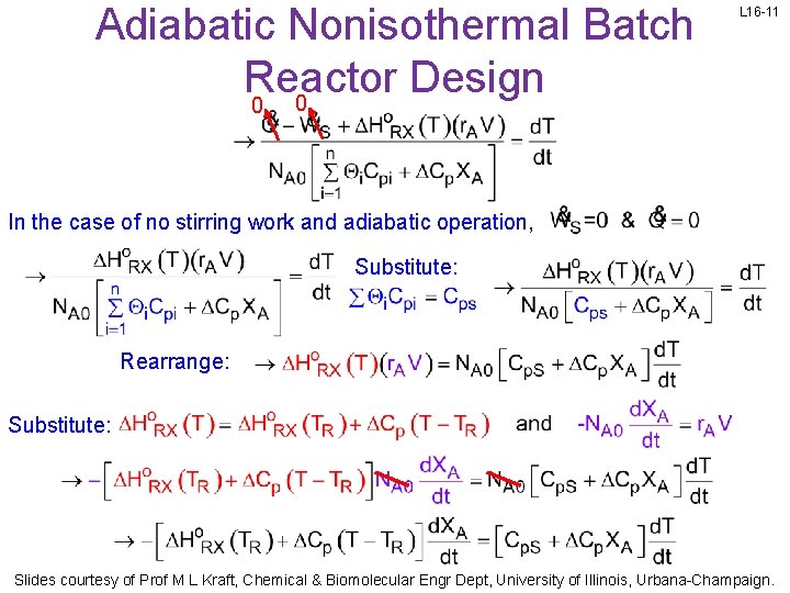 Adiabatic Nonisothermal Batch Reactor Design 0 0 L 16 -11 In the case of Adiabatic Nonisothermal Batch Reactor Design 0 0 L 16 -11 In the case of