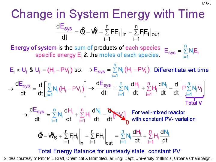 L 16 -5 Change in System Energy with Time Energy of system is the L 16 -5 Change in System Energy with Time Energy of system is the