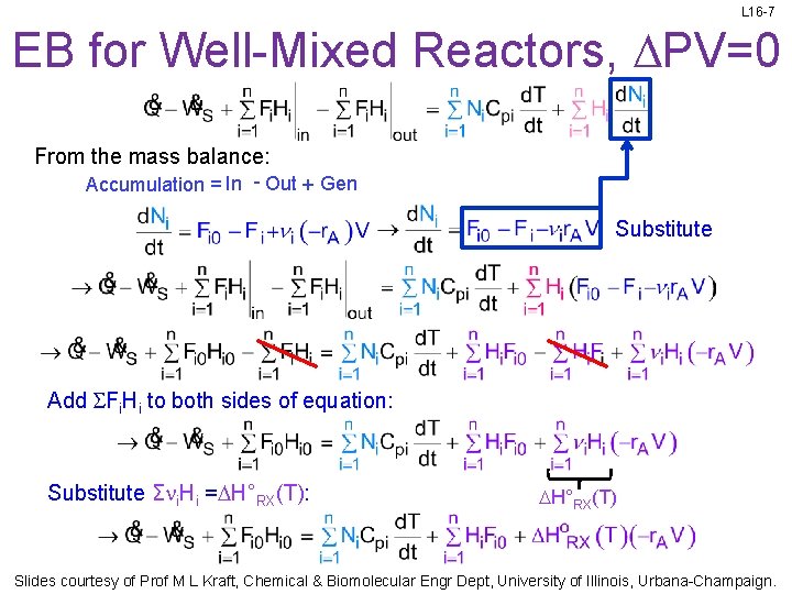 L 16 -7 EB for Well-Mixed Reactors, DPV=0 From the mass balance: Accumulation = L 16 -7 EB for Well-Mixed Reactors, DPV=0 From the mass balance: Accumulation =