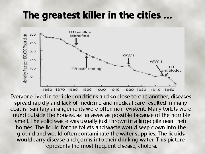 The greatest killer in the cities … Everyone lived in terrible conditions and so