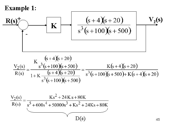 Example 1: R(s)+ V 2(s) K - D(s) 45 Example 1: R(s)+ V 2(s) K - D(s) 45