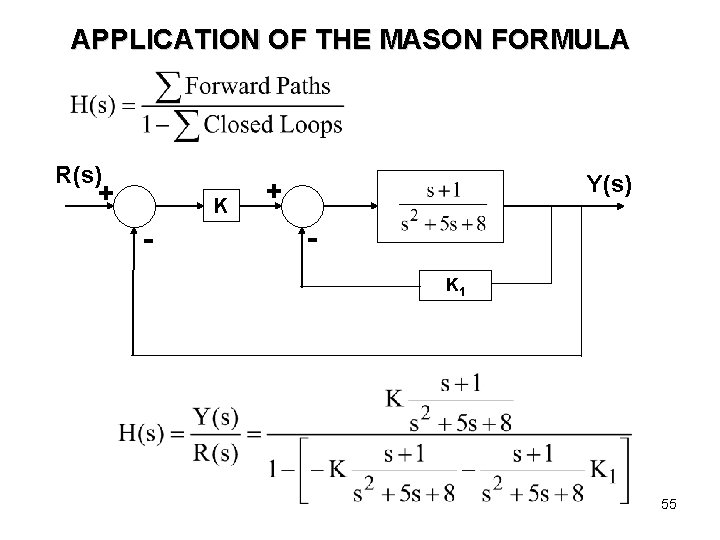 APPLICATION OF THE MASON FORMULA R(s) + K - Y(s) + K 1 55 APPLICATION OF THE MASON FORMULA R(s) + K - Y(s) + K 1 55