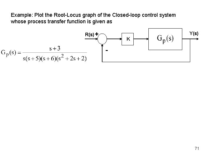 Example: Plot the Root-Locus graph of the Closed-loop control system whose process transfer function Example: Plot the Root-Locus graph of the Closed-loop control system whose process transfer function