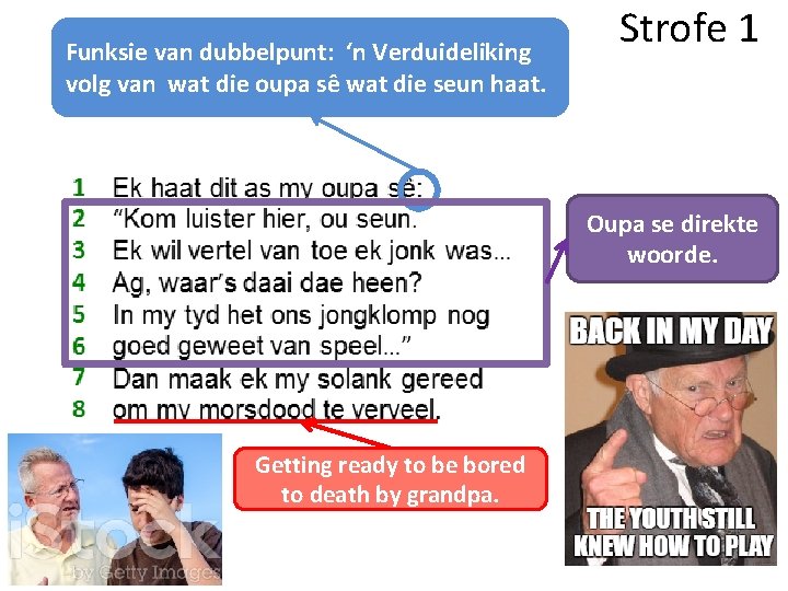 Funksie van dubbelpunt: ‘n Verduideliking volg van wat die oupa sê wat die seun Funksie van dubbelpunt: ‘n Verduideliking volg van wat die oupa sê wat die seun