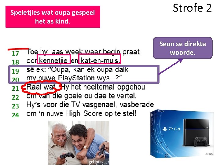 Speletjies wat oupa gespeel het as kind. Strofe 2 Seun se direkte woorde. Speletjies wat oupa gespeel het as kind. Strofe 2 Seun se direkte woorde.
