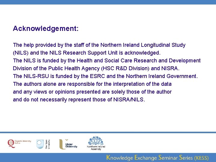 Acknowledgement: The help provided by the staff of the Northern Ireland Longitudinal Study (NILS)