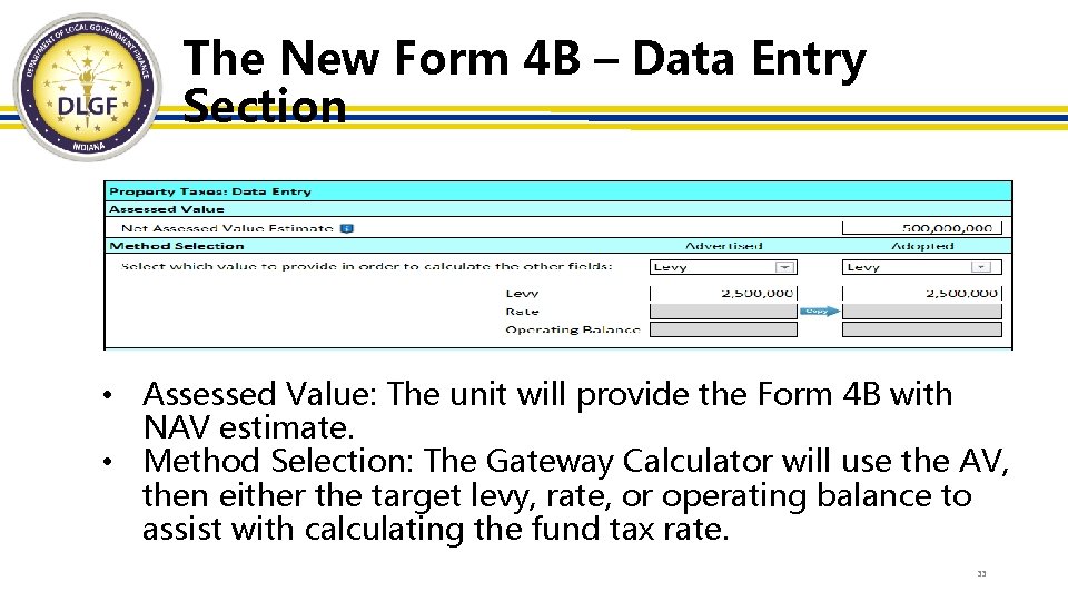 The New Form 4 B – Data Entry Section • Assessed Value: The unit